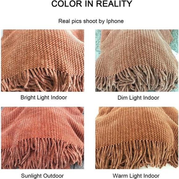 Rust Throw Blanket for Couch-Soft Boho Throw Blanket,CozyKnit Farmhouse Chenille - Picture 6 of 6